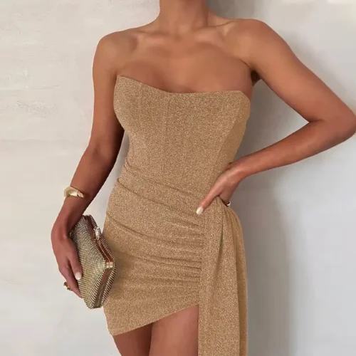 Golden Shimmer Party Dress