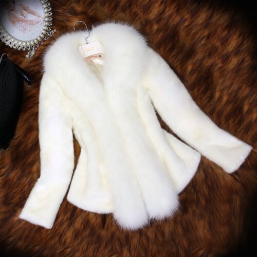 Furry Winter Long-sleeve Soft Faux Fur Keep Very Warm Windproof Fur Collar Coat