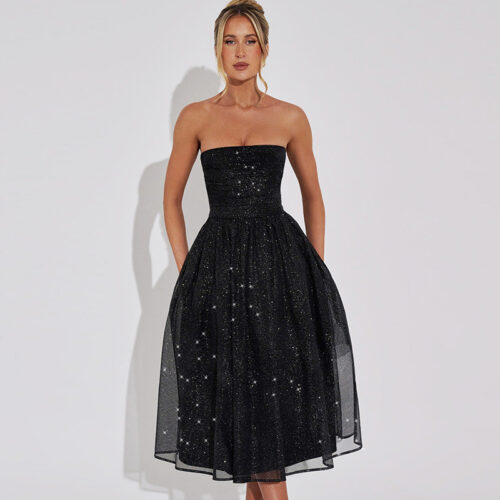 Black Shimmer Midi Dress