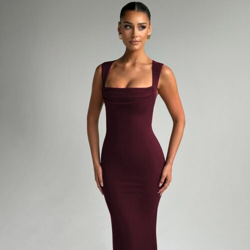 Maroon Bodycon Maxi Dress