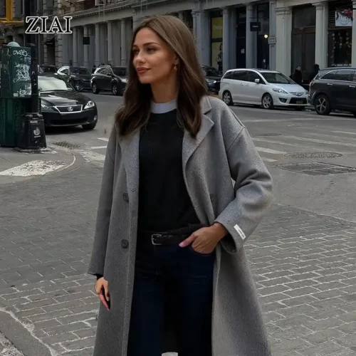Cashmere Winter Wool Coat Grey Double Breasted Wool Coat