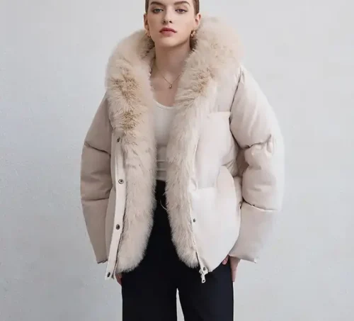 Warm Padded & Quilted Puffer Hooded Winter Jacket With Detachable Fur Collar