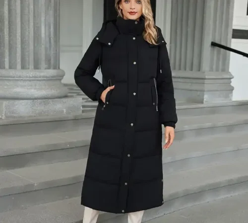 Long Thick Quilted Hooded Fur Collar Full-Size Heavy Winter Jacket