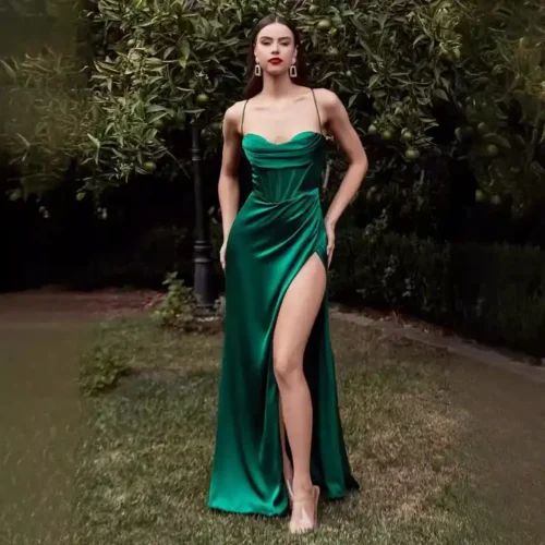 Satin Silk Corset Slit Dress