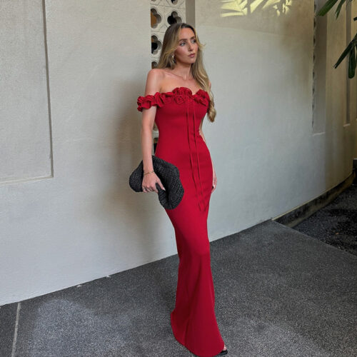 Red maxi Off-Shoulder Dress