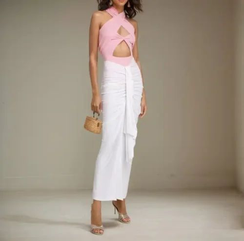 Allure White Pleated Midi Hip-Hugging Pencil Skirt Only