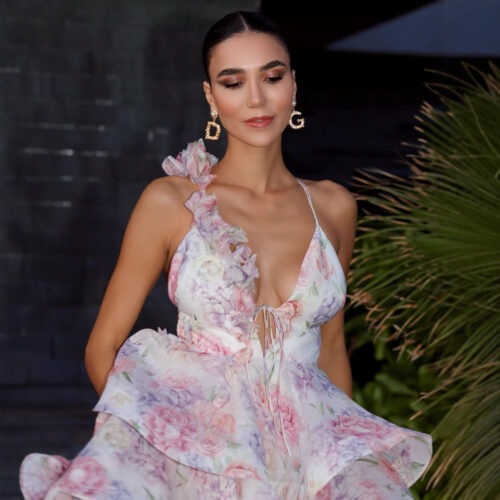 Summer Floral Sweet Elegance Printed Backless Lace up Short Skirt Cake Dress
