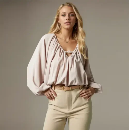 Balloon Sleeves Linen Blouse