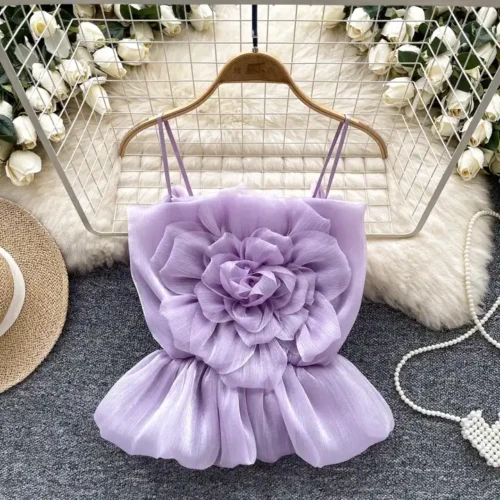 French Three-dimensional Floral Camisole Summer Bustier Tank Blouse Top