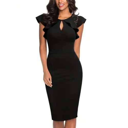 Straight-fit Elegant Embroidery-sleeves Bodycon Dress
