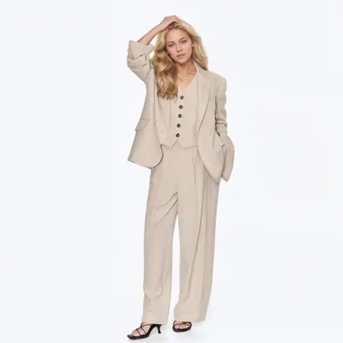 Solid Long Sleeve Single Button Over-sized Designer Blazer Work Suit Set - Blazer, Pants and Waistcoat