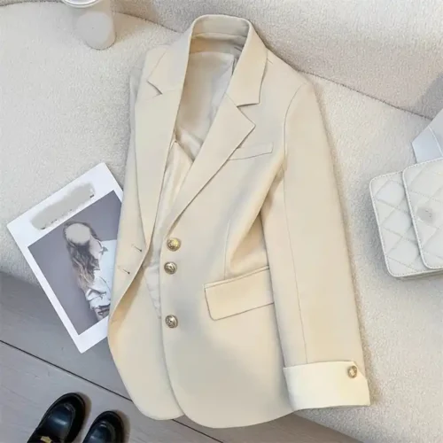 Ivory Casual or Work Blazer With Rolled Out Cuff Sleeves