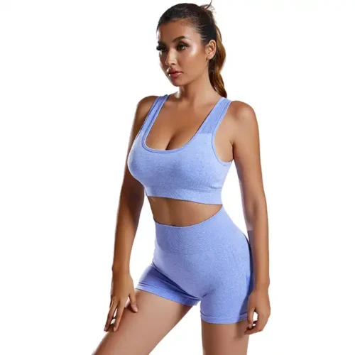 Workout Shorts and Crop Top Set - Purple