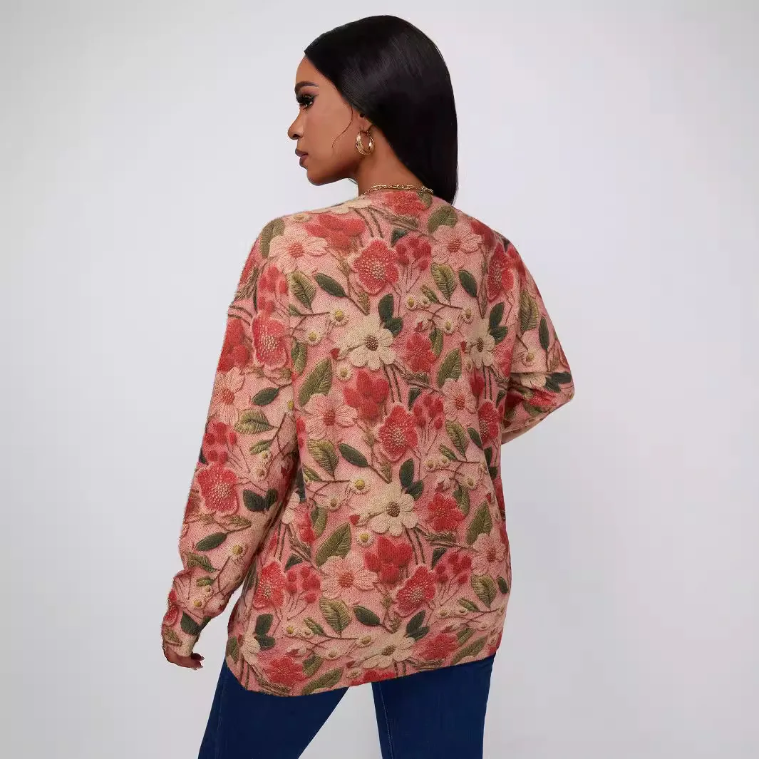 Floral Print Silk Embroidered Pullover - Image 3