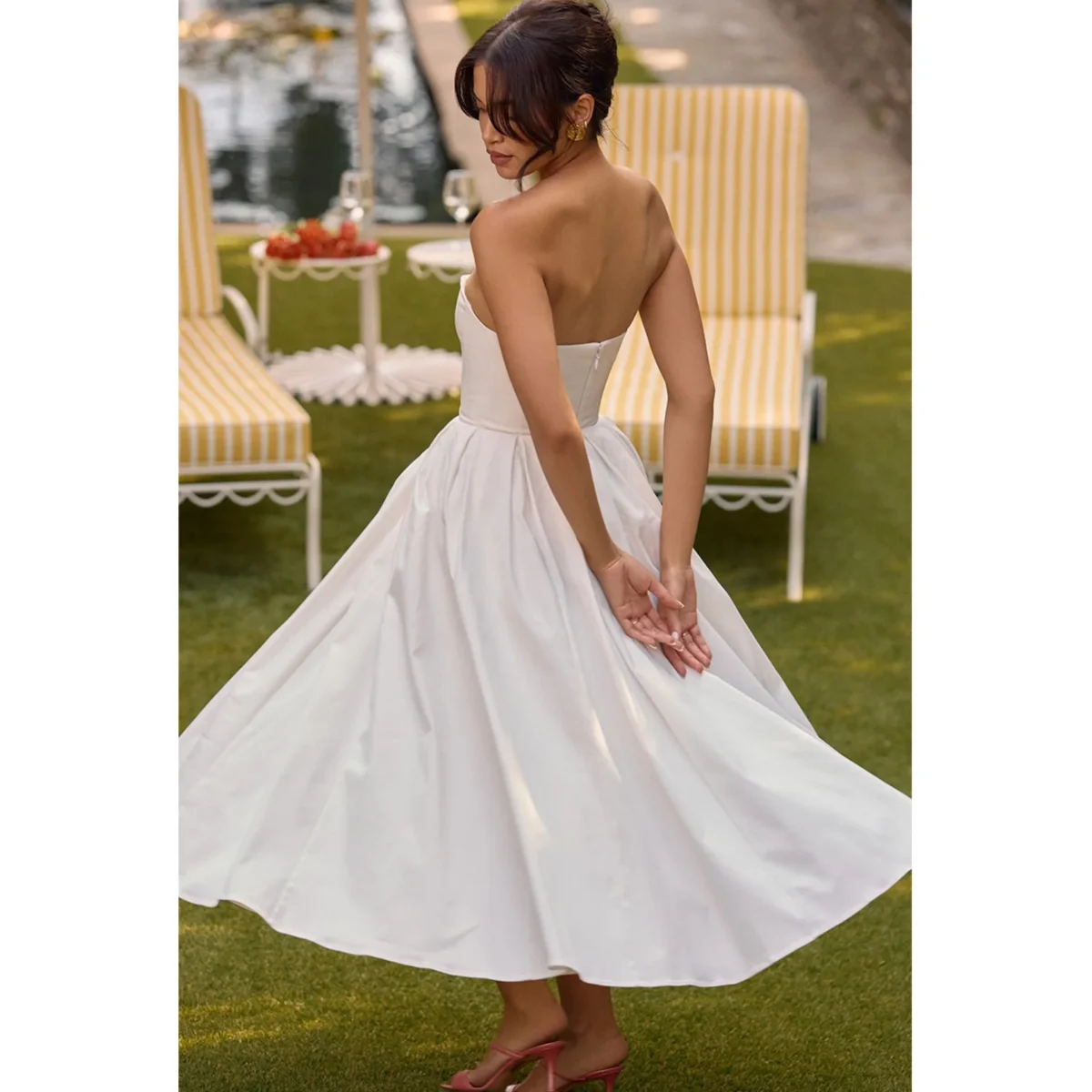Cotton Strapless High Waist Tube Midaxi Dress - Image 4
