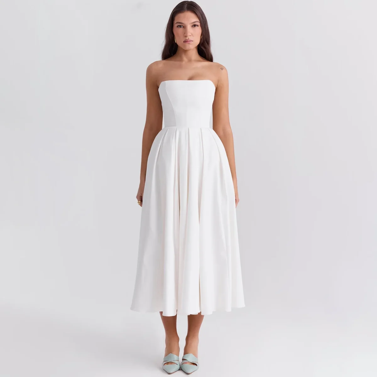 Cotton Strapless High Waist Tube Midaxi Dress - Image 5
