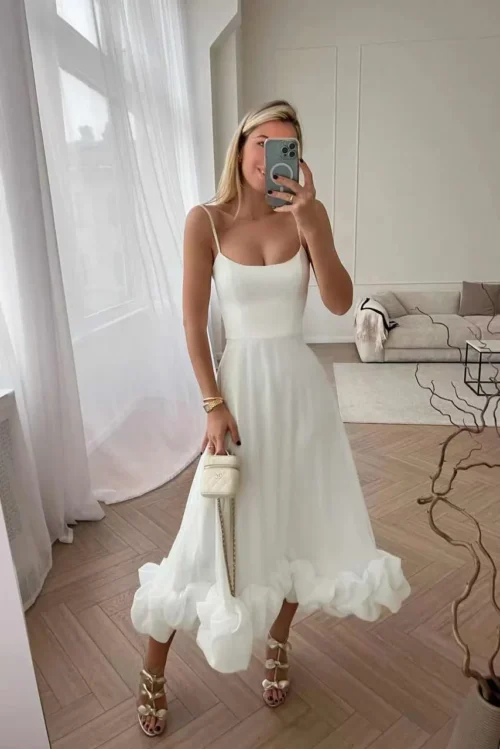 Summer Blues A-Line Skirt Sleeveless BackSlip Petal Hem Midi Dress