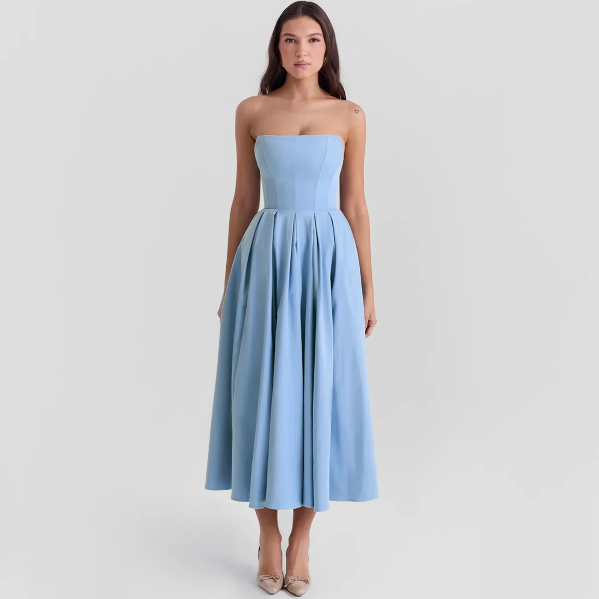Cotton Strapless High Waist Tube Midaxi Dress - Image 7