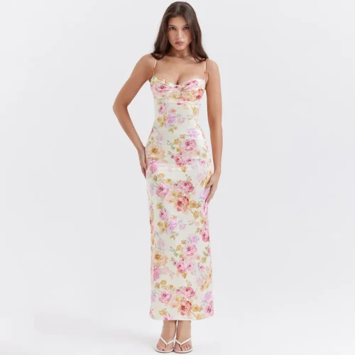 Floral Print Bodycon Summer Maxi Dress