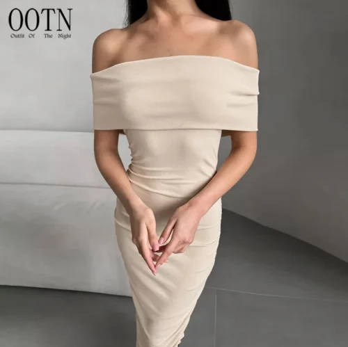 Cold-Shoulder Long Knit Midaxi Dress