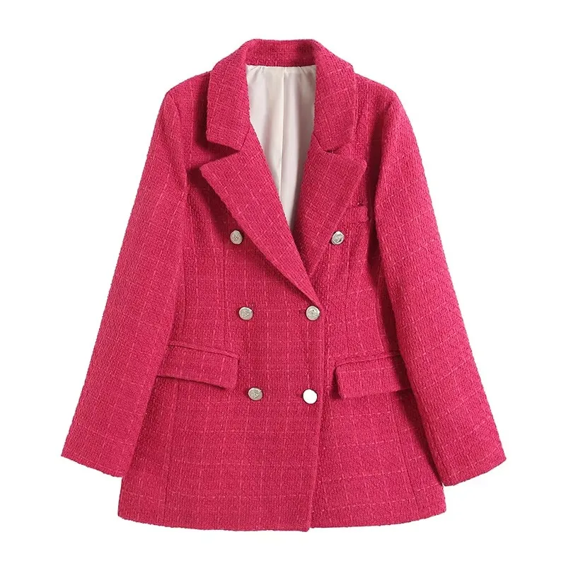 Textured Tweed Double Breasted Blazer - Image 9
