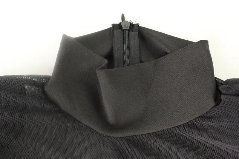 Long Mesh Sleeves and Shoulders Turtleneck Bodycon Dress - Image 6