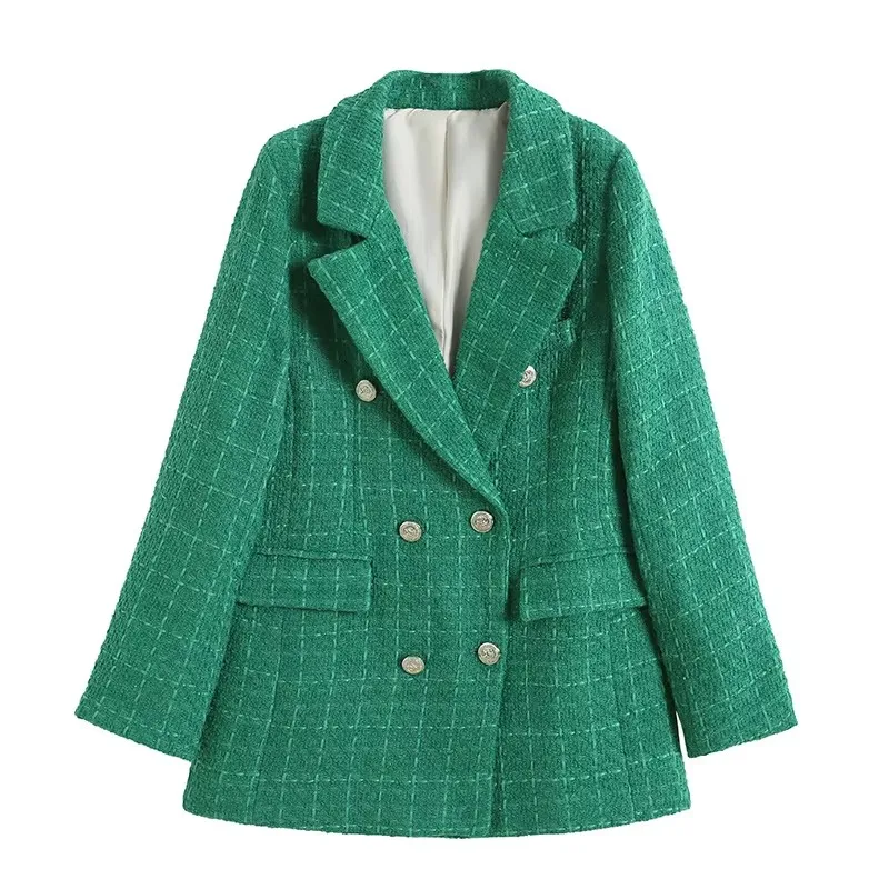 Textured Tweed Double Breasted Blazer - Image 6
