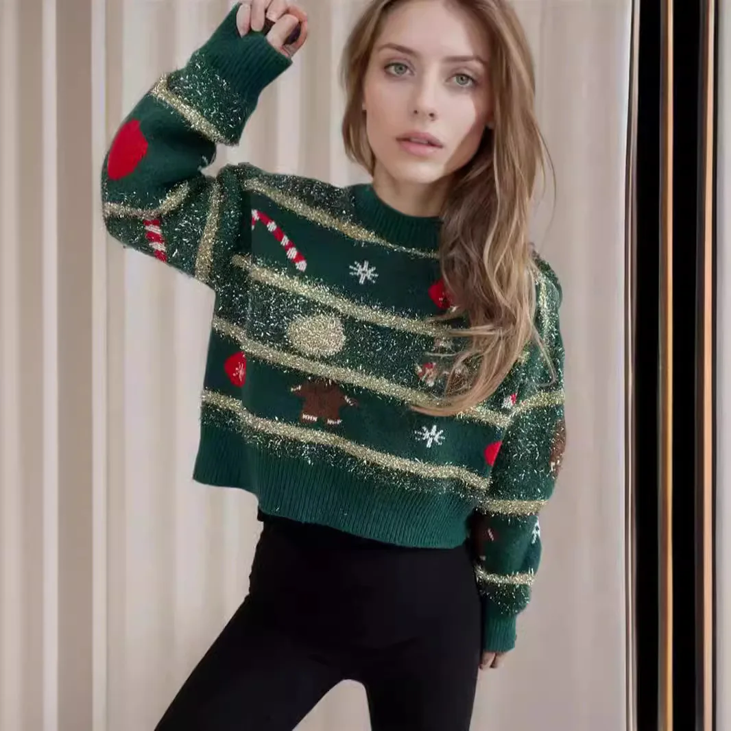 Gold Striped Christmas Lurex Boxy Fit Christmas Sweater - Image 2