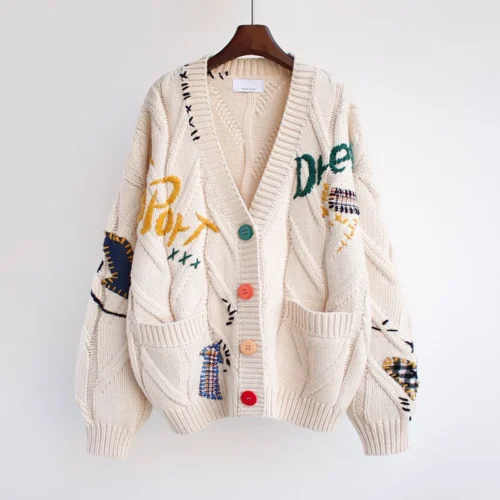 Letter-inspired Loose Knit Cozy V-Neck Cardigan