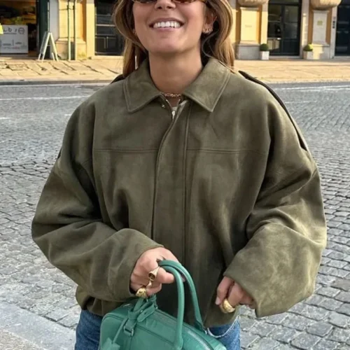 Suede Lapel Sleeves Racer Oversized Autumn Jacket