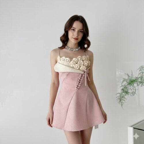French Style White Flowers Boutique Mini Dress