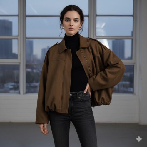 Suede Lapel Sleeves Racer Oversized Autumn Jacket
