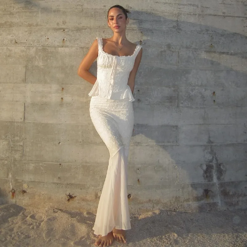 Ivory Off-Shoulder Corset Mermaid Maxi Co-Ords Set