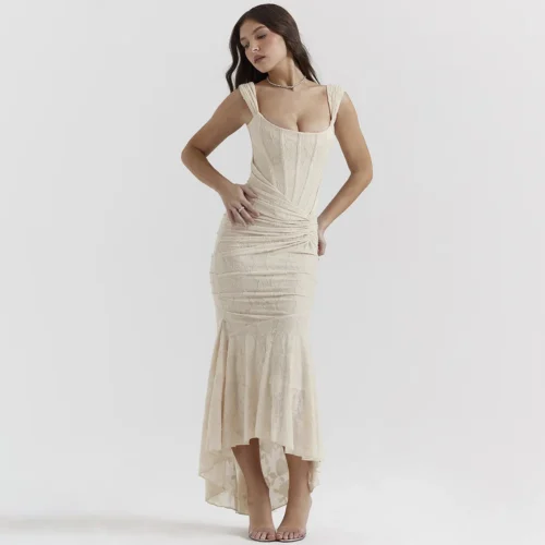 Ruched Corset Waist Mermaid Midaxi Dress