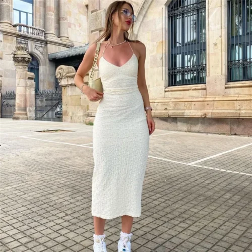 Knitted Strapped Backless Sundress Maxi Dress