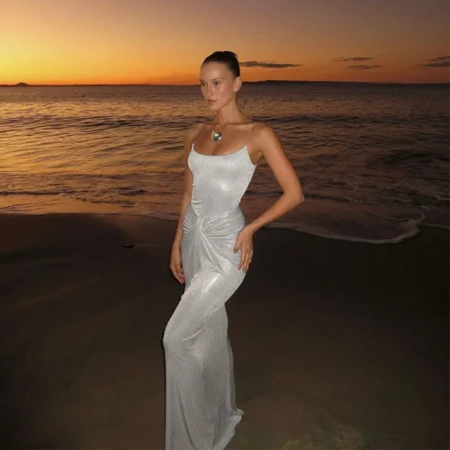 Metallic Ruched Draped Cocktail Maxi Dress