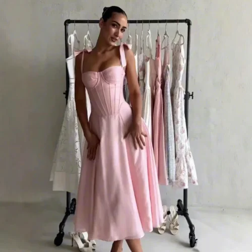 Sweetheart Fishbone Corset A-line Midi Dress