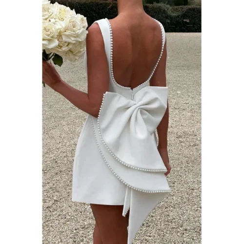 Big Bow Backless Pearl Mini Dress